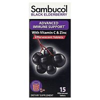Sambucol, черная бузина, витамин C и цинк, 15 шипучих таблеток