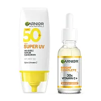 Garnier Set 2 Items Skin Naturals Super UV-Invisible Serum Sunscreen 30ml + Bright Complete Booster Serum 30ml