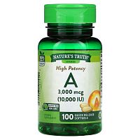 Nature's Truth, Витамин A высокой эффективности, 3000 мкг (10 000 МЕ), 100 капсул быстрого высвобождения