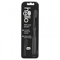 Hello, Алюминиевая зубная щетка со сменными насадками, мягкая, черная, 1 зубная щетка и 1 сменная насадка.