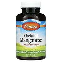 Carlson Labs, марганец в хелатной форме, 20 мг, 250 таблеток