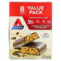 Atkins, Protein Meal Bar, протеиновые батончики, шоколад и арахисовая паста, 8 батончиков по 60 г (2,12 унции)