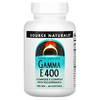 Source Naturals, комплекс Gamma E 400 с токотриенолами, 400 мг, 60 мягких таблеток