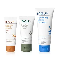 INGU Skin Set 3 Items Super-Light Soothing Sunscreen SPF 50+ PA++++ 30g + Green Tea Calming Cream 50ml + Hydrating Gentle Cleans