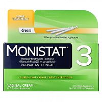 Monistat, 3-дневный лечебный крем, 3 предварительно заполненных аппликатора, 5 г (0,18 унции) каждый