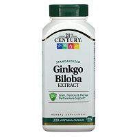 21st Century, Экстракт Ginkgo biloba, стандартизированный, 200 вегетарианских капсул
