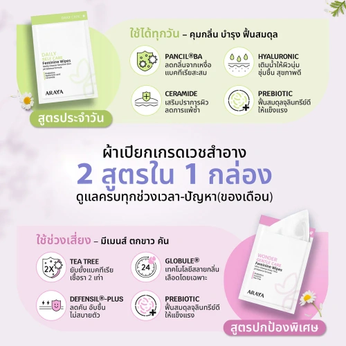 ARAYA Duo Care Feminine Wipes 20 Sheets фото 3