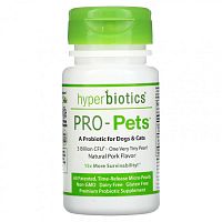 Hyperbiotics, Pro-Pets, пробиотики для собак и кошек, натуральная свинина, 3 млрд КОЕ, запатентовано 60, микро-жемчуг с замедленным высвобождением