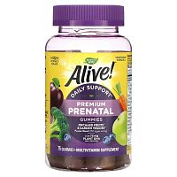 Nature's Way, Alive! Daily Support Premium Prenatal, витамины для беременных, клубника и лимон, 75 жевательных таблеток