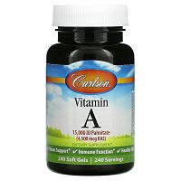 Carlson Labs, Витамин A, 15,000 МЕ, пальмитат, 240 гелевых капсул