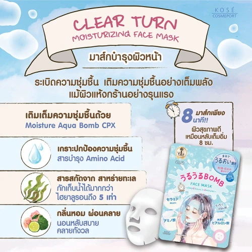 CLEAR TURN Moisturizing Face Mask 168ml [7 Sheet] фото 2