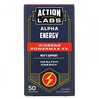Action Labs, Alpha Energy, Ginseng Powermax 4x, поддержка для мужчин, 50 растительных капсул