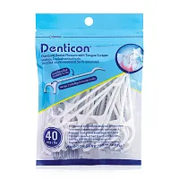 Denticon Oversized Dental Flossers With Tongue Scraper 40pcs