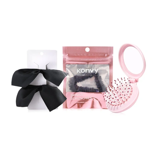 Konvy เซทจัดแต่งทรงผมน่ารัก 3 ชิ้น [หวี+กิ๊บ+ยางรัดผม]