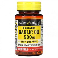 Mason Natural, Чесночное масло без запаха, 500 мг, 100 мягких таблеток