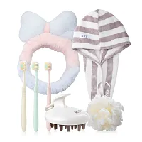 KVY Bathroom Daily Care Set - เซทดูแลตัวเองประจำวัน [แปรงสีฟัน+แปรงสระผม+ใยขัดผิว+ผ้าเช็ดผม+ผ้าคาดผม]