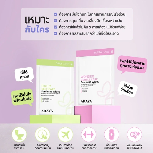 ARAYA Duo Care Feminine Wipes 20 Sheets фото 4