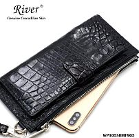 Кошелёк женский из натуральной кожи крокодила River Genuine Crocodilian Skin WP105SH, Таиланд ЧЁРНЫЙ