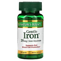Nature's Bounty, Gentle Iron, железо, 28 мг, 90 капсул