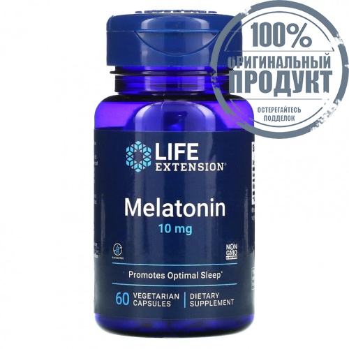 Life Extension, Мелатонин, 10 мг, 60 вегетарианских капсул