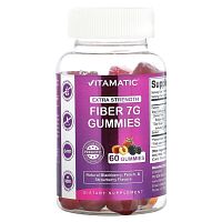 Vitamatic, Жевательные мармеладки с клетчаткой, усиленная сила действия, натуральная ежевика, персик и клубника, 2,3 г, 60 жевательных таблеток