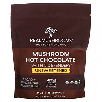Real Mushrooms, Горячий шоколад с грибами и 5 защитниками, несладкий, 240 г