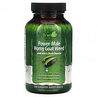 Irwin Naturals, Power-Male Horny Goat Weed, с бустером оксида азота, 60 желатиновых капсул