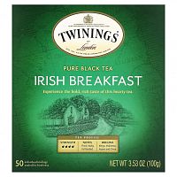 Twinings, Чистый черный чай, ирландский завтрак, 50 чайных пакетиков, 100 г (3,53 унции)