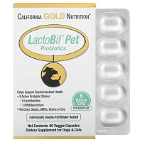 California Gold Nutrition, пробиотики LactoBif Pet, 5 млрд КОЕ, 60 растительных капсул