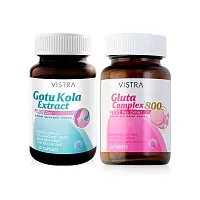 VISTRA Set Skin Glow Gotu Kola Extract Plus Zinc 30 Capsules + Gluta Complex 800 Plus Rice Extract 30 Tablets