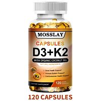 Витамин D3 + K2 Mosslay Capsules с органическим Кокосовым маслом. США 120
