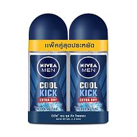 NIVEA MEN Roll On Cool Kick 50 Ml. Twin Pack โรลออน ระงับกลิ่นกาย ผู้ชาย