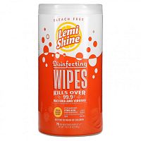 Lemi Shine, Дезинфицирующие салфетки, свежий лимон, 75 предварительно увлажненных салфеток