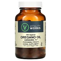 Vitality Works, масло орегано, карвакрол 70, 120 вегетарианских капсул с жидкостью