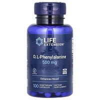 Life Extension, D, L-фенилаланин, 500 мг, 100 вегетарианских капсул
