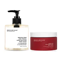 Grace And Glow Set 2 Items Brightening Solution Body Wash 400ml + Rouge 540 Brightening Clay Body Scrub 220g