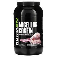 Nutrabio Labs, Мицеллярный казеин, клубничное мороженое, 907 г (2 фунта)