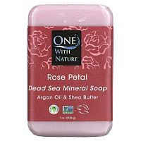 One with Nature, Кусковое мыло с трижды перемолотыми минералами, с запахом лепестков розы, 200 г