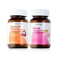 VISTRA Set Skin Beauty Gluta Complex 800 Plus Rice Extract 30 Tablets + Acerola Cherry 1000mg Plus Citrus Bioflavavonoids 45 Tab