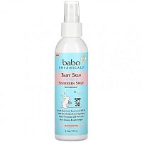 Babo Botanicals, Минеральный солнцезащитный спрей для детской кожи, SPF 30, без отдушек, 177 мл (6 жидк. Унций)