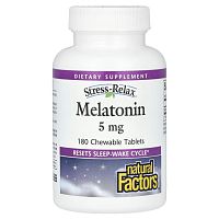 Natural Factors, Stress-Relax, мелатонин, 5 мг, 180 жевательных таблеток