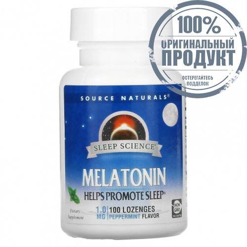 Source Naturals, Мелатонин, мята, 1 мг, 100 пастилок