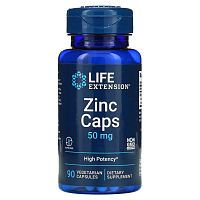 Life Extension, цинк в капсулах, высокая эффективность, 50 мг, 90 вегетарианских капсул